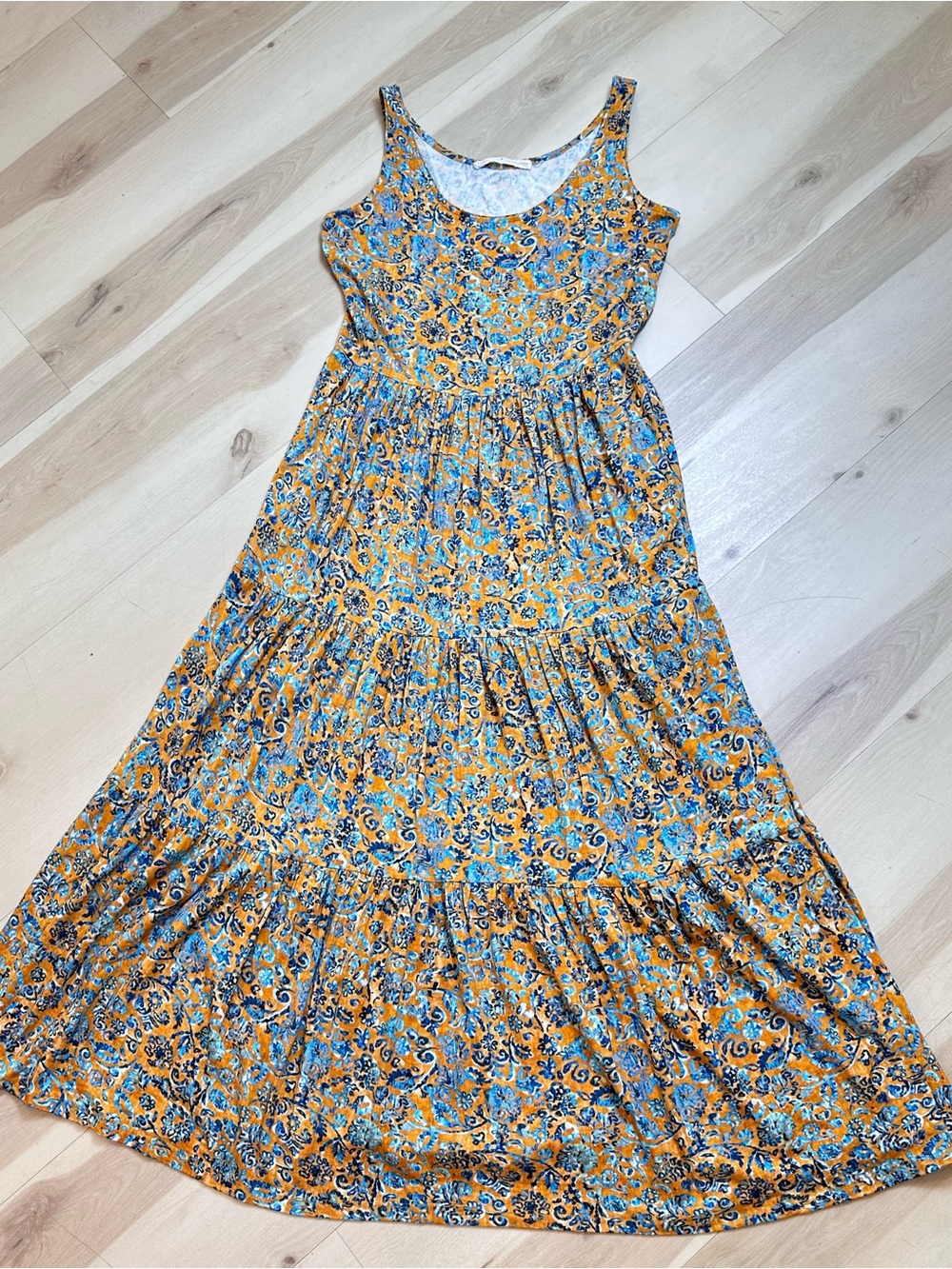 Peruvian Connection sleeveless tiered maxi dress Sz M cottage-core ruffled skirt